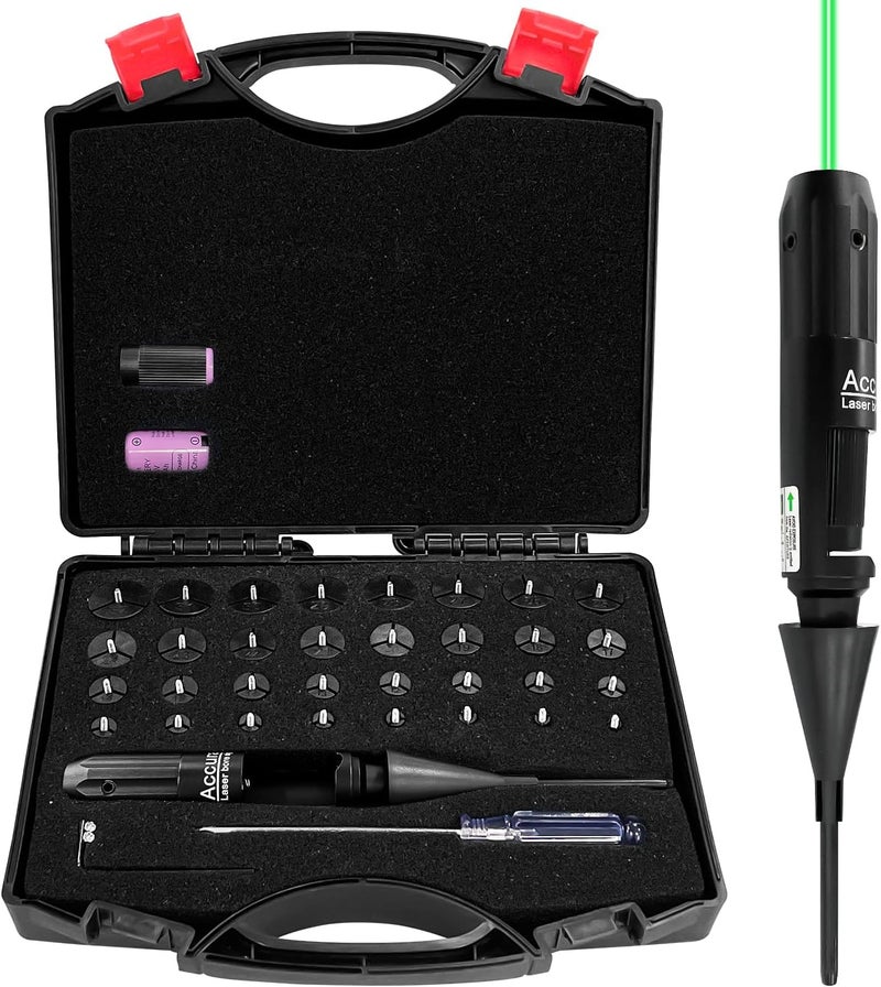 SUGOOE Professional Laser Bore Sight Kit, Green Bore Sighter with 32 Adapters fit .17 to 12GA Calibers, Powerful Support for Hunting - Image 1